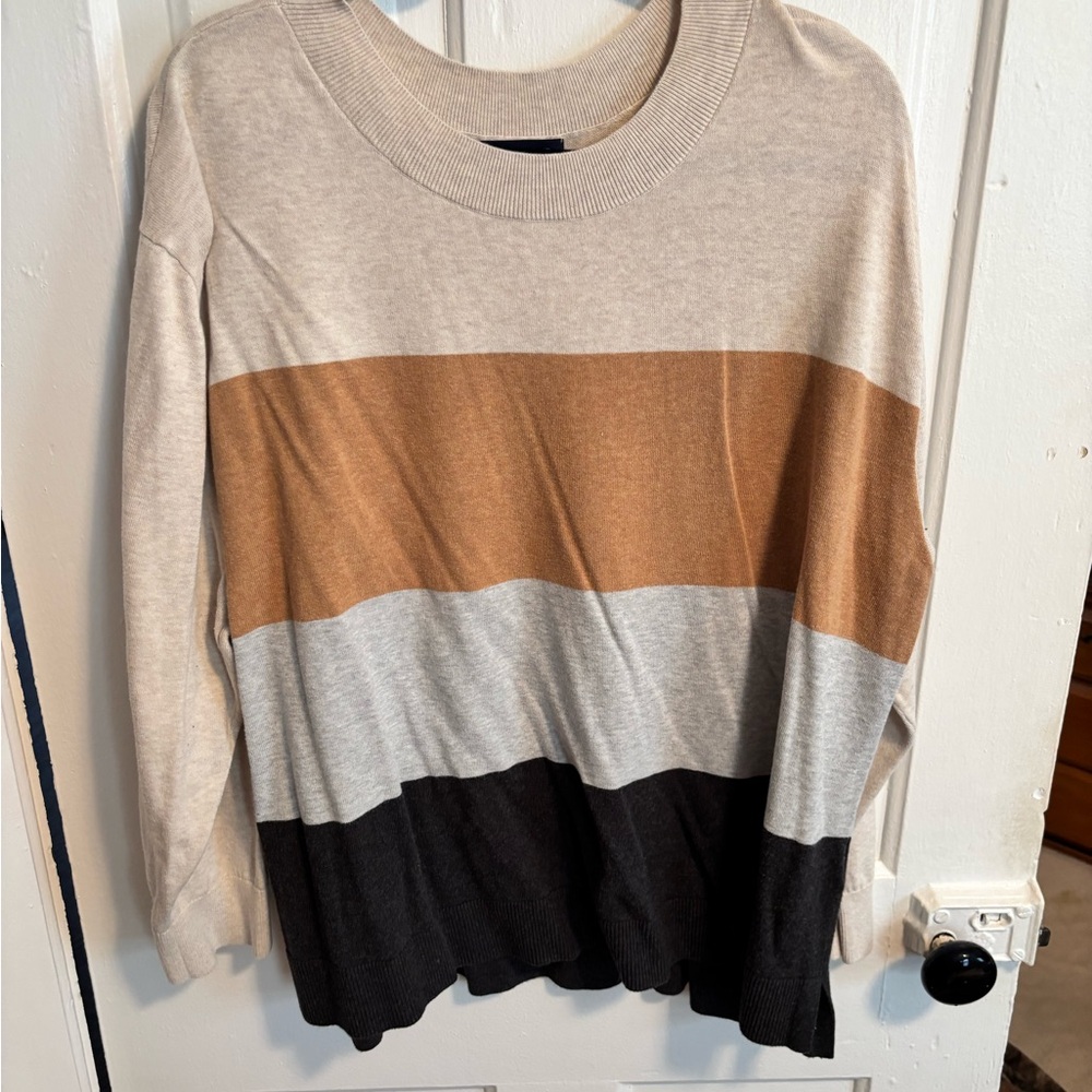 Striped Sweater in Tan, Cream, and Black